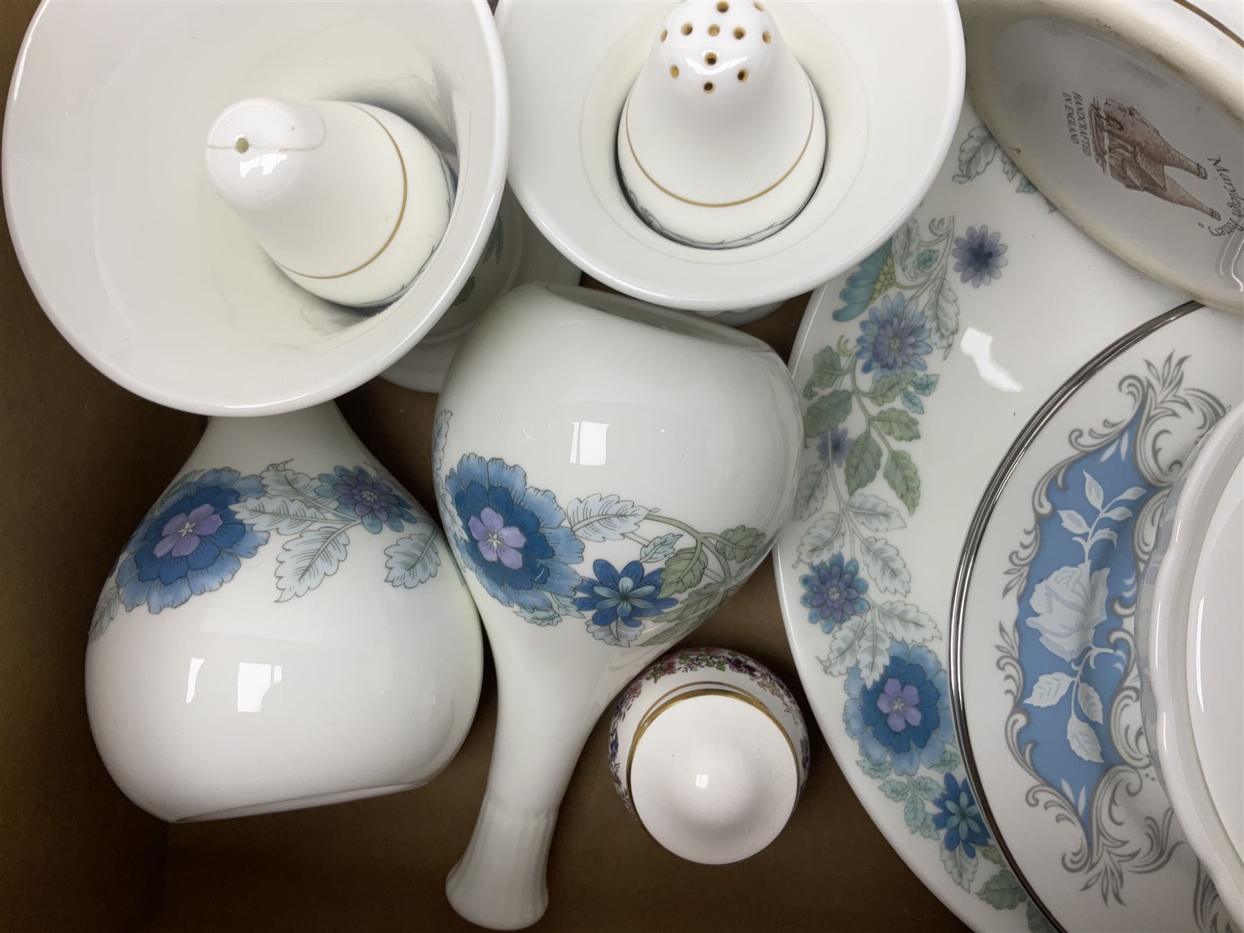 Royal Worcester miniature loving cup, Royal Doulton Wendy figure HN 2109, Lladro dish, two Giuseppe Armani figures, Staffordshire style figural vase, Crown Devon Fieldings blush ivory ewers and twin handled vases, Villeroy & Boch, Royal Doulton, Carlton Ware, Masons ironstone, other ceramics, teawares etc in four boxes