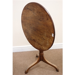  19th century mahogany circular table, turned column support on three feet, D71cm, H67cm  