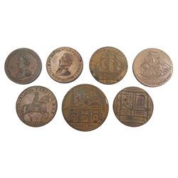Seven 18th and 19th century Hull tokens including 1791 Hull halfpenny, Hull lead works 1812 one penny, 1812 Hull halfpenny etc