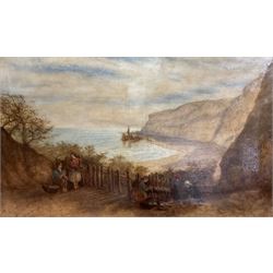 Richard Elmore (British 1818-1898): ‘Shanklin Cove Isle of Wight’, oil on canvas signed titled and dated 1867, 74cm x 125cm in impressive 19th century gilt frame