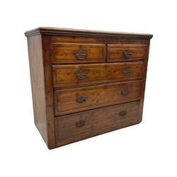 Georgian elm and pine chest, fitted with two short and three long drawers, chequered drawer bandings