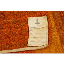 Vintage handwoven modernist rug with cubist design in contrasting tones of amber and orange