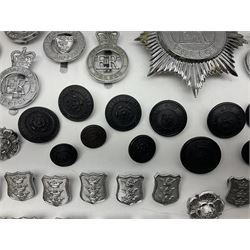 Police - large quantity of cap and collar badges, collar numbers and buttons for Hull City Police, Humberside Police, Lincolnshire Constabulary, York & North East Yorks Police etc; all queen's crown; and three helmet plates including one king's crown