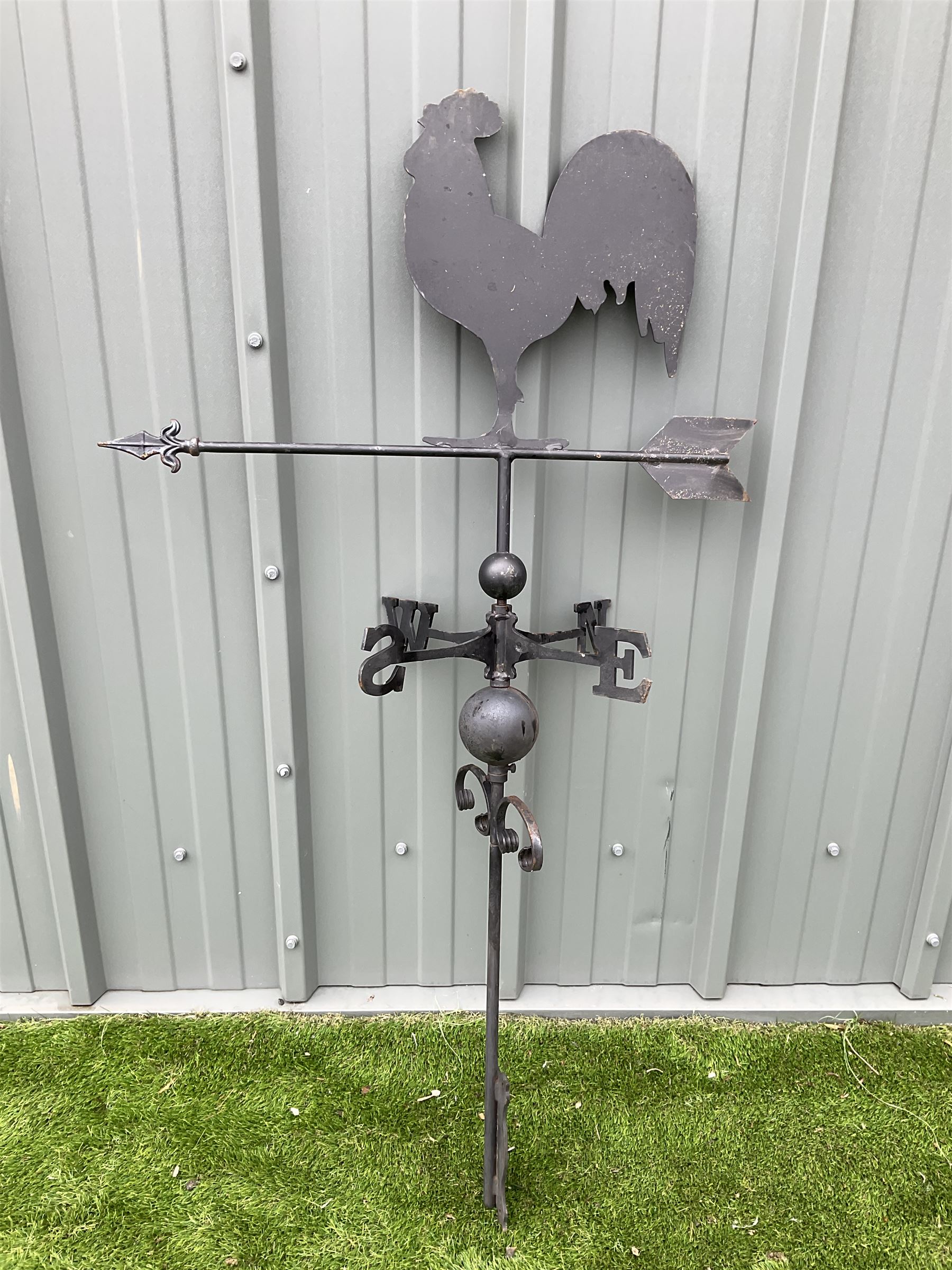 Wrought metal black painted weather vane, cockerel top - THIS LOT IS TO BE COLLECTED BY APPOINTMENT FROM DUGGLEBY STORAGE, GREAT HILL, EASTFIELD, SCARBOROUGH, YO11 3TX