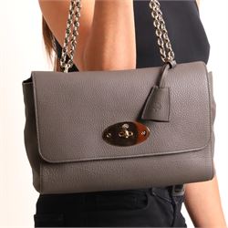 Mulberry - Medium Lily shoulder bag in Mole Grey Grainy Calf leather, the softly structured body with flap top, gold-tone Postman’s Lock fastening, hanging leather clochette and leather-woven chain shoulder strap, with original Mulberry product tag and dust bag