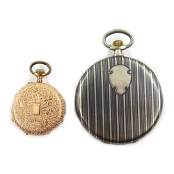  Art Deco silver and niello pocket watch by Huguenin Freres stamped 800 and a 14ct rose gold fob watch stamped 585  