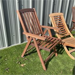 Two teak folding garden armchairs and folding lounger - THIS LOT IS TO BE COLLECTED BY APPOINTMENT FROM DUGGLEBY STORAGE, GREAT HILL, EASTFIELD, SCARBOROUGH, YO11 3TX