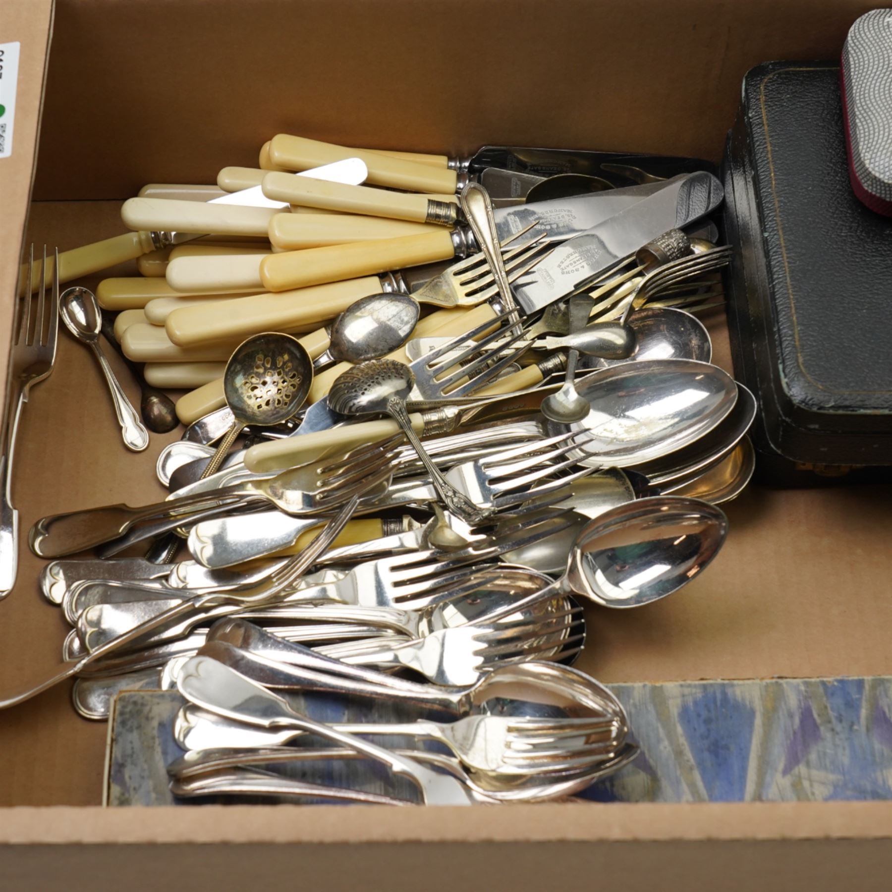 Quantity of assorted plated cutlery and bone handled knives