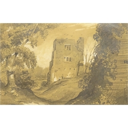  Henry Barlow Carter (British 1804-1868): 'Buckingham House Helmsley', pencil (ex artist's sketchbook) c.1838,11cm x 17.5cm 'Helmsley Castle', pencil heightened in white, titled and dated 1838 verso 17cm x 26cm (2)  Provenance: part of a large important North Yorkshire single owner life time collection of H B Carter watercolours and sketches see verso  