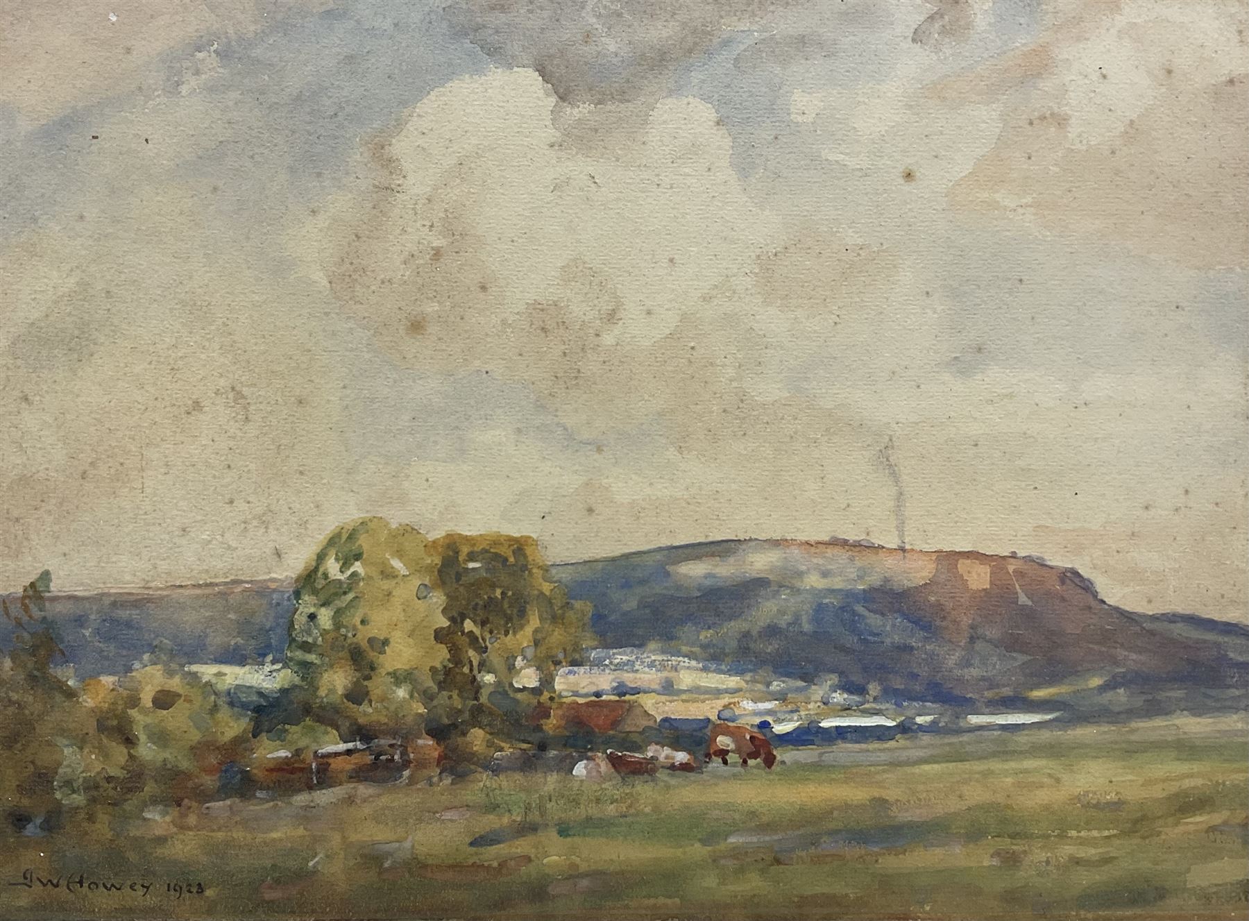 John William Howey (Staithes Group 1873-1938): 'Hambleton Hills - Thirlby', watercolour signed and dated 1923, titled in a later hand verso 26.5cm x 36cm