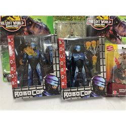 Fourteen carded action figures comprising Toy Story, X-Men Marvel Legends, Lord of the Rings, The Lost World Jurassic Park (2), The Secret Saturdays, Wallace & Gromit, Corgi Tom & Jerry (4), Flintstones, Lost in Space and Disney Infinity Cars; all in unopened blister packs; together with two boxed Robocop figures and carded James Bond car (17)