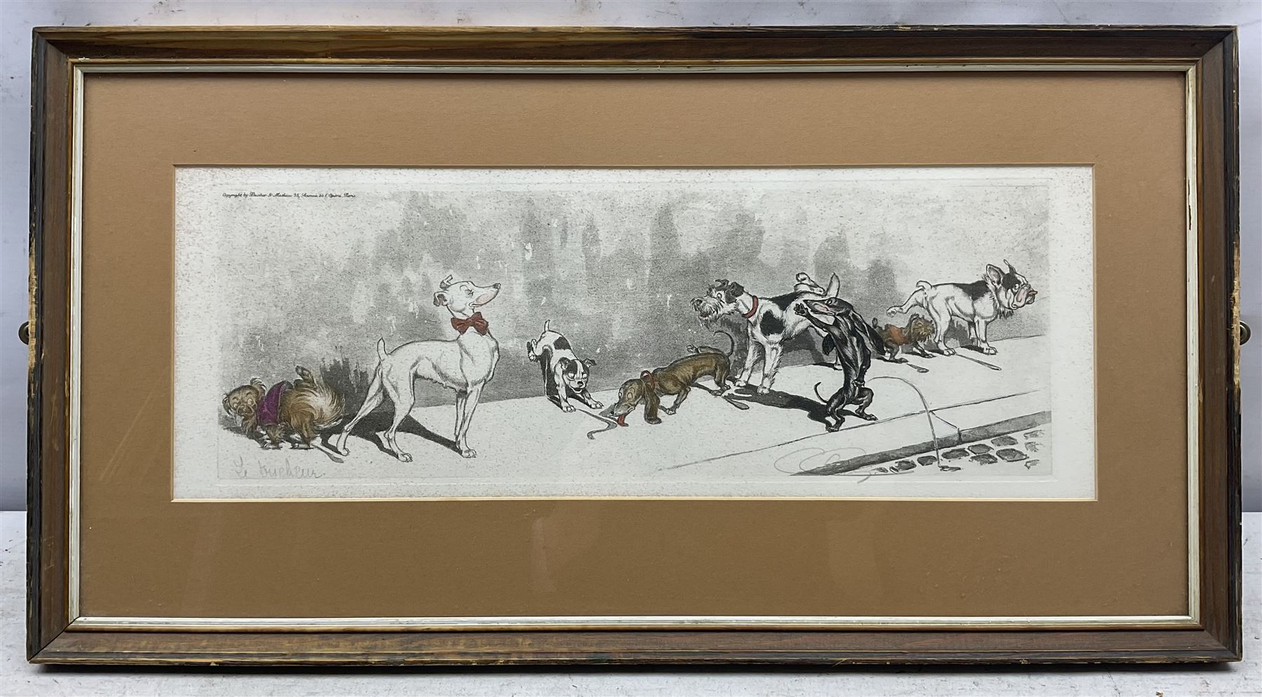 Arthur 'Boris' Klein (French 1893-1985): The Dirty Dogs of Paris, set of four etchings with hand colouring, titled respectively and signed in pencil 16cm x 45cm (4)