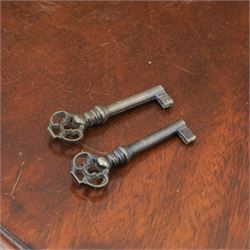 Reprodux - Georgian design pair of mahogany bow-front cabinets, moulded lifting hinged top, above a locking cabinet with drawer below, raised on bracket feet 