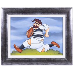 Peter Bell (Hull Contemporary): The Rugby Player, acrylic on canvas signed 28cm x 39cm 