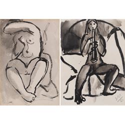 Jean-Georges Simon (Austria-Hungary 1894-1968): Nude Woman Playing Flute and Nude Study, t...