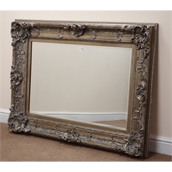  Large rectangular silver ornate bevel edge mirror, W123cm, H93cm  