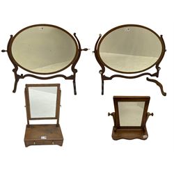 Early 20th century oval mahogany dressing table mirror (W82cm), a similar dressing table mirror, and two small 19th century swing mirrors (4)