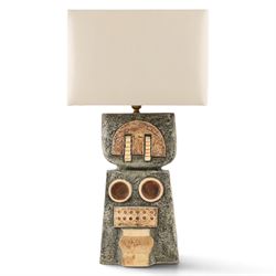 Alison Brigden for Troika - 1970s Cornish studio art pottery double bass lamp, decorated w...