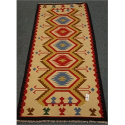  Kilim Moroccan wool beige ground with red and black border, 180cm x 90cm  