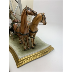 A large Capodimonte figure group, modelled as figurines in a horse drawn open carriage, signed Merli, L62cm, with accompanying certificate. 