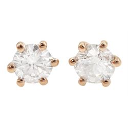 Pair of 18ct rose gold round brilliant cut diamond stud earrings, total diamond weight 0.80 carat, with World Gemological Institute Report