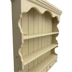 Painted pine wall rack, fitted with four spice drawers