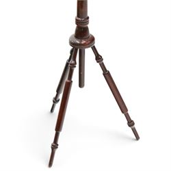 19th century Wheeldon patent telescopic music duet stand, the double adjustable rests over an extendable stem terminating to a turned tripod base