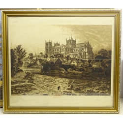 Charles Bird (British 1856-1916): Ripon Cathedral, drypoint etching signed in pencil 48cm x 65cm, and Andrew Watson Turnbull (British 1874-1957): Trinity College Dublin, artist's proof etching with aquatint pub. 1928 signed in pencil with blindstamp 28cm x 39cm (2)