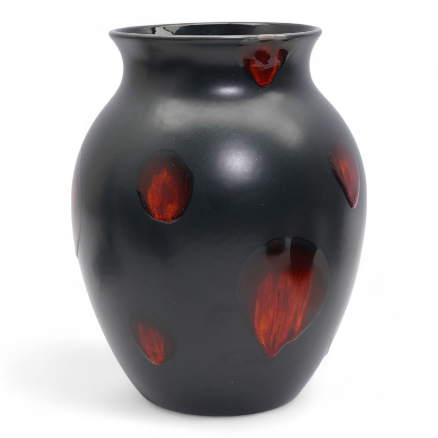 Poole Pottery Galaxy mantle clock, H23cm, together with two Galaxy pattern vases and a salt cellar (4)