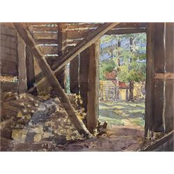 Alice E Brown (Nottingham exh.1892): 'Through the Woodshed Door at North Place', watercolour signed, titled verso 22cm x 30cm 
Provenance: with McTague of Harrogate