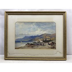 William Evans of Eton (British 1798-1877): 'On the Shore - Bordighera, looking towards Mentone' Italy, 19th century watercolour signed, titled and dated 1869 verso 40cm x 59cm