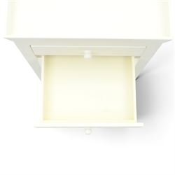 Painted lamp stand with two drawers, galleried top with square tapering supports