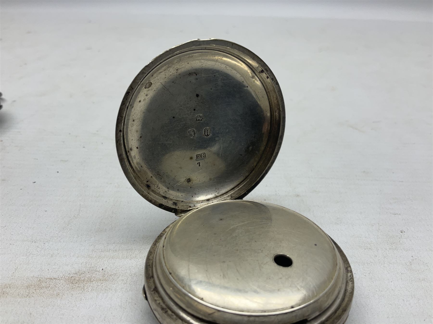 Edwardian silver open face lever fusee pocket watch by Louis Nathan, Leeds, case hallmarked Chester 1906, one other silver pocket watch by American Watch co, Waltham and a silver pocket watch case, hallmarked