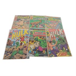 Fifteen Marvel Bronze Age and later comic books, comprising 'Fantasy Masterpieces starring Silver-Surfer' issue #5, 'Many Foes Has The Hulk' issue #139, four 'The Hulk' issues #129, #130, #131 and #137, 'Marvel Superheroes featuring The Hulk and Sub-Mariner' issue 47, 'Sub-Mariner' issues #24, #30, #63, 'Tales to Astonish starring Sub-Mariner' issue #8, 'Tales to Astonish Sub-Mariner and The Incredible Hulk' issue #79, #87 and #100, and 'Hulk vs The Thing' Direct Edition, all bagged, some carded