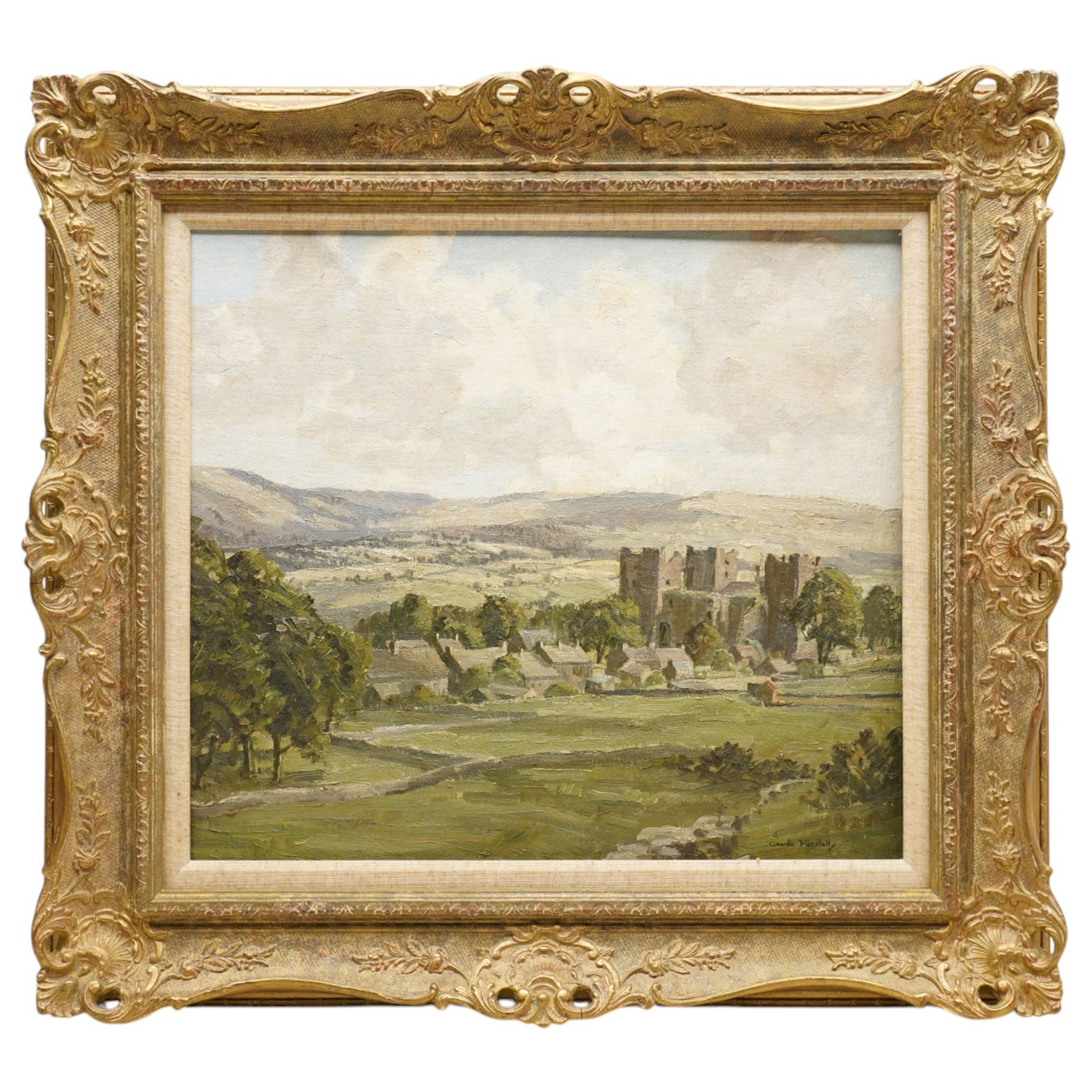 Claude Horsfall (British 1907-2003): 'Castle Bolton - Wensleydale', oil on board signed, titled verso 39cm x 44cm; English School (20th century): Continental Farm, oil on board unsigned 27cm x 37cm (2)