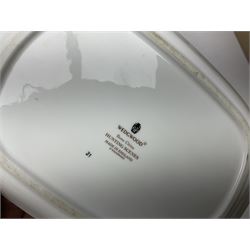 Collection of ceramics including Wedgwood Hunting Scenes clock, trinket box and other items, Coalport Karen and Beatrix potter figures and dish 