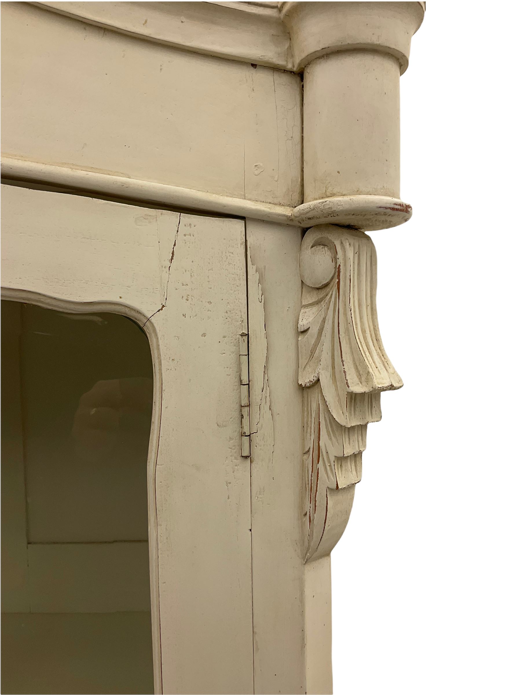 French white painted armoire cabinet, fitted with two glazed display doors