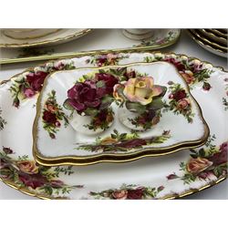 Royal Albert Old Country Roses pattern tea and part dinner service, to include teapot, two open sucriers, two jugs, thirteen cups and saucers, sixteen dessert plates, two cake plates, twelve dinner plates, sauce boat and saucer, etc (approx 114) 