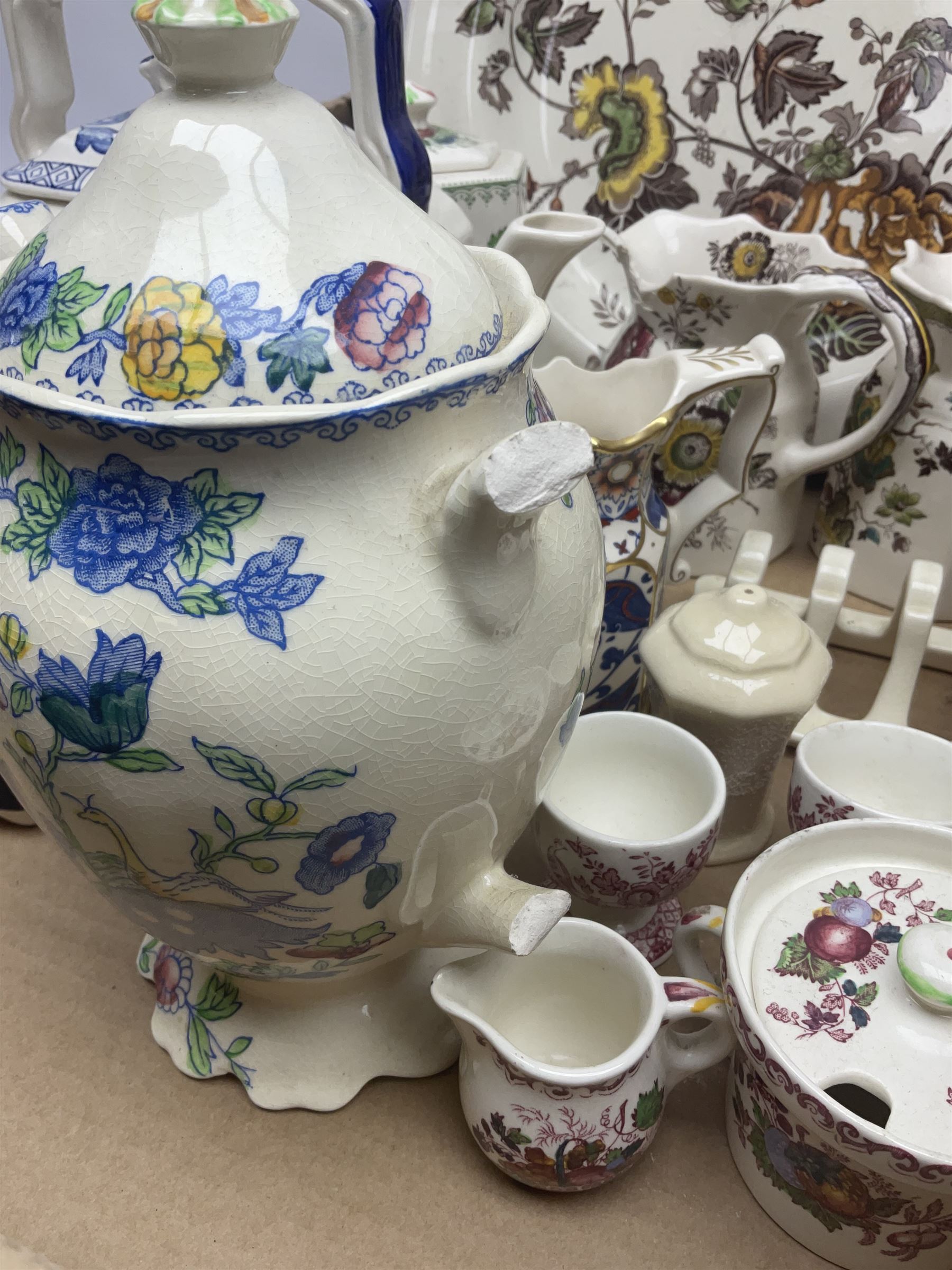 Masons Ironstone ceramics, including Double Landscape pattern plate and jar and cover, Fruit Basket pattern tea pots, etc, in two boxes