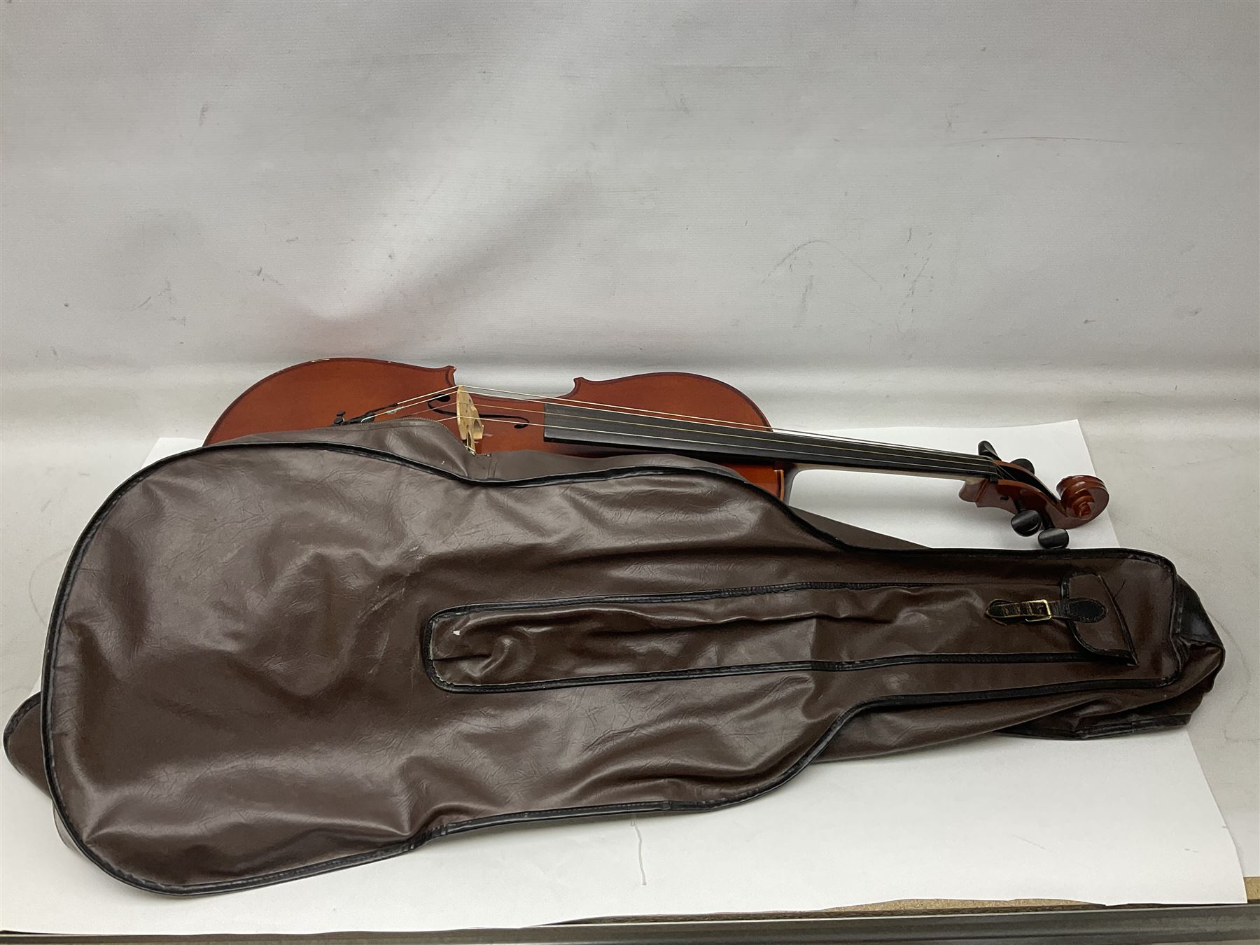 Modern Hungarian half-size cello with 69cm two-piece maple back and ribs and spruce top L114cm overall; and Stentor half size cello bearing label 'The Stentor Student II'; each in soft carrying case (2)