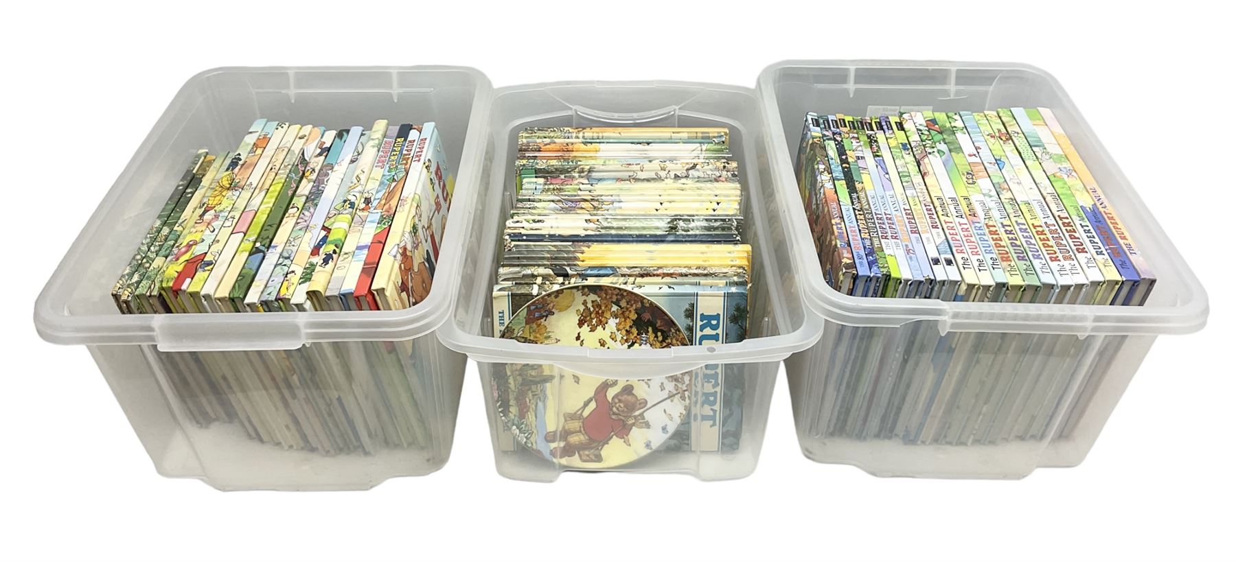 Sixty-eight Rupert Bear Annuals; almost complete run 1954 - 2016, lacking 1960/73/74; some duplicates/triplicates; together with a Wedgwood Rupert Bear Collector's plate (69)