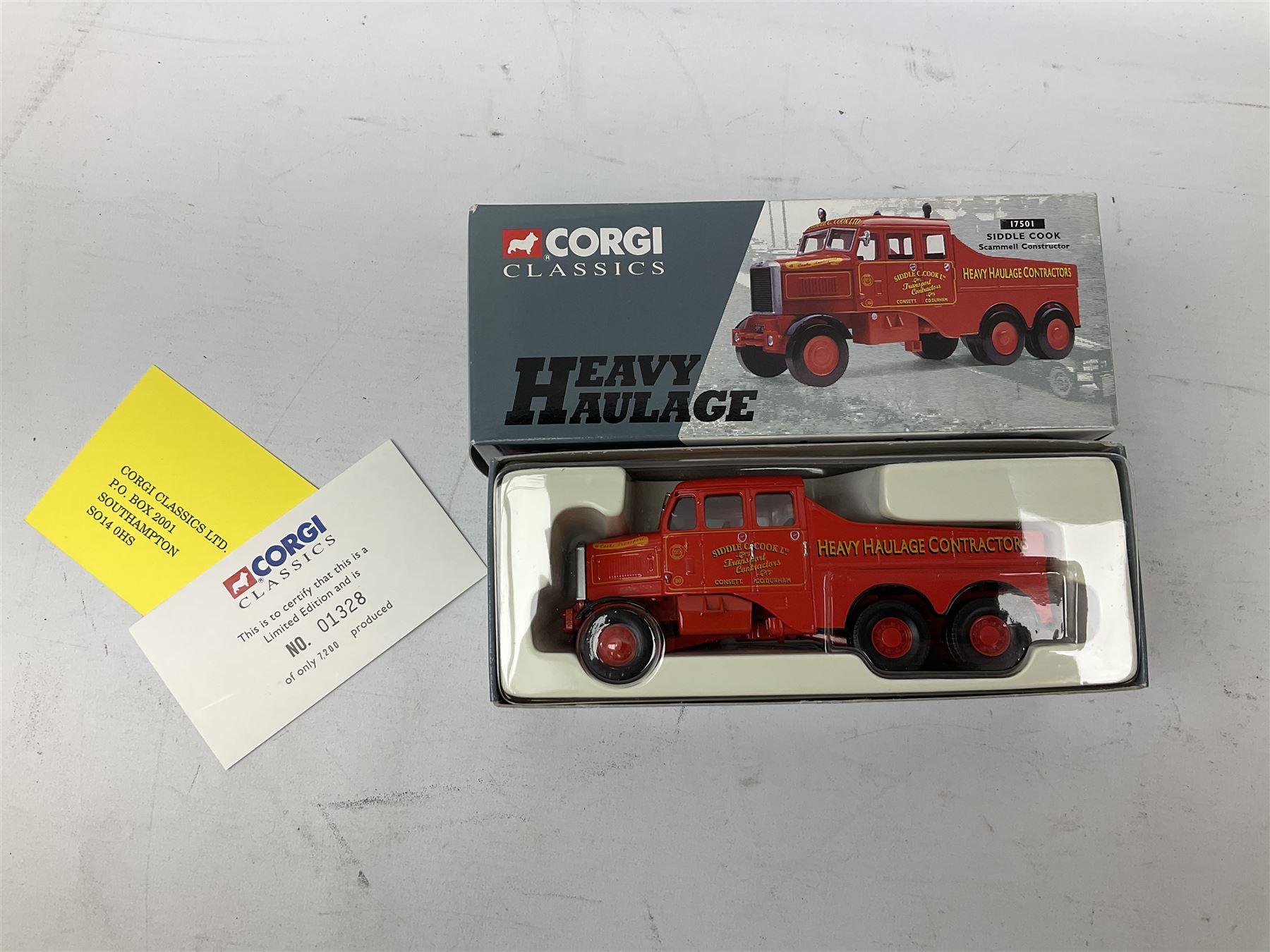 Corgi Heavy Haulage - five die-cast models comprising 31007 Annis & Co Diamond T Ballast with Girder Trailer and Locomotive Load; Hallett Silbermann Scammell Highwayman Ballast and Low Loader; CC12302 Scammell Contractor Sunters; 31006 Wynn's Thames Trader Dropside Truck and Morris 1000 Van Set; and 17501 Siddle Cook Scammell Constructor; all boxed (5)