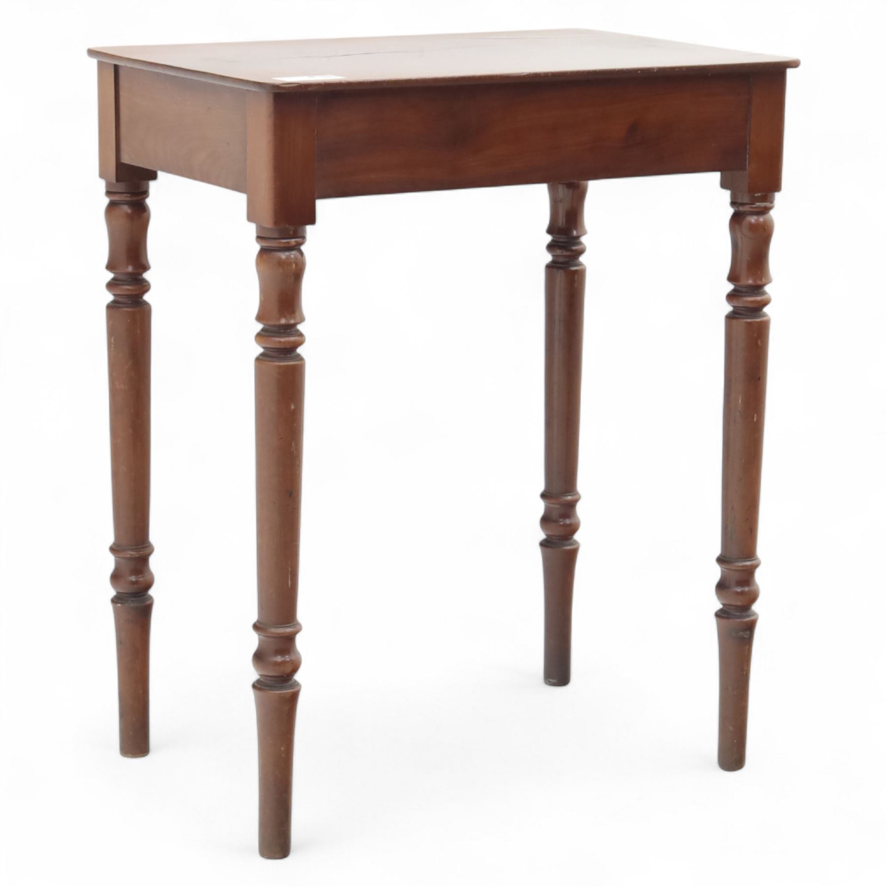 Victorian mahogany side table, rectangular top on turned tapering legs 