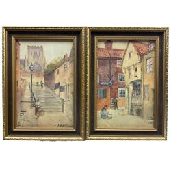 John Wynne Williams (British fl.1900-1920): Whitehead Hill and St Mary's Steps Scarborough, pair watercolours signed 24cm x 16cm (2)