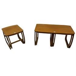 Nathan - teak Long John nest of tables and a singular nest of tables 