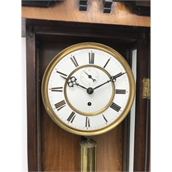  Victorian walnut and ebonised cased Vienna type wall clock, with single weight movement H100cm  