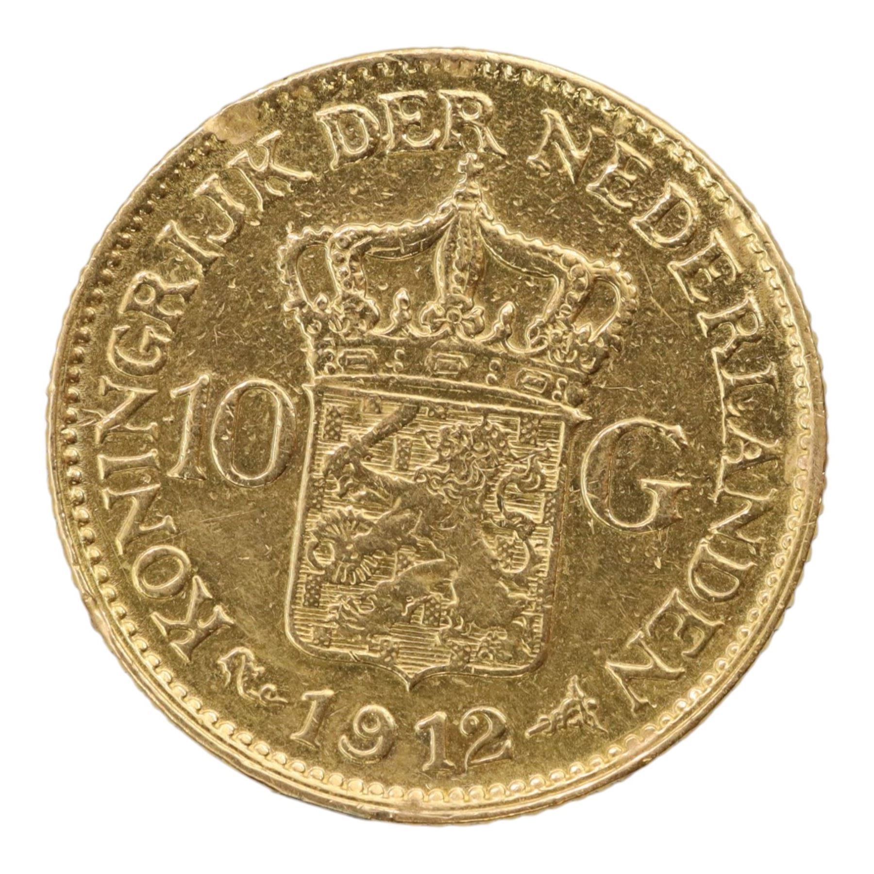 Netherlands Wilhelmina 1912 gold ten Gulden coin