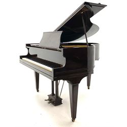 Rogers of London baby grand piano in lacquered mahogany case