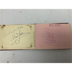 The Beatles - dis-bound personal autograph album containing numerous signatures of pop stars and entertainers, many on fragments of paper stuck down with sellotape, including secretarially signed The Beatles - Paul McCartney, Ringo Starr, John Lennon and George Harrison obtained at the Majestic Ballroom, Witham, Hull during their performance there either in October 1962 or February 1963; The Bachelors; Bert Weedon; The Rockin' Berries; Helen Shapiro; Dallas Boys; Frank Ifield; Ronnie Hilton; Norman Collier; Marty Wilde and many more.
Provenance: The vendor advises she was babysitter for the daughter of the owner of the Majestic Ballroom and was given the album in 1978. Presumably the owner obtained the secretarially signed signatures of The Beatles for his daughter along with other signatures of artists who also appeared there.