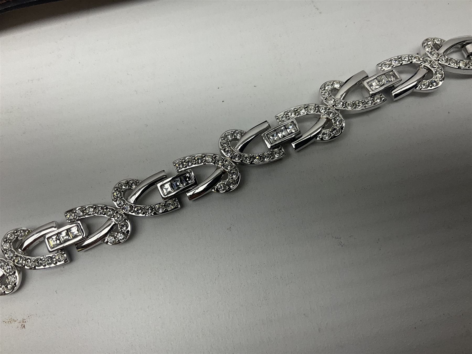 Maurice Lacroix gentlemans quartz wristwatch, 92127, with gold plated case, date apeture and leather strap, together with a Swarovski Crystal bracelet, two silver brooches and two costume brooches